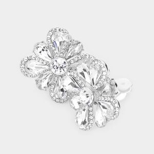 Silver Clover Glass Stone Crystal Clip On Earrings 1.25 Inch Womens Stud ClipOns